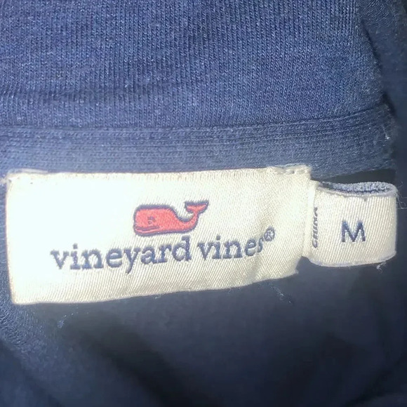 Vineyard Vines 1/4 Snap Button Pullover Mens Size M Blue Spell Out Double Sided - Picture 2 of 4
